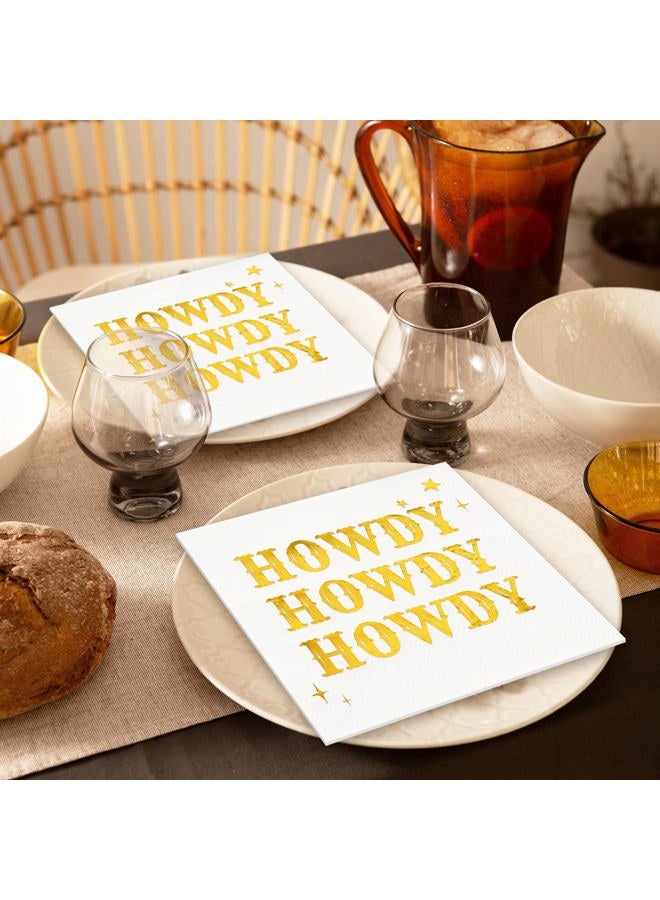 JarThenaAMCS 50Pcs Howdy Cocktail Napkins Gold Foil Cowboy Disposable Napkin Western Paper Beverage Napkin for Last Rodeo Bachelorette Birthday Party - Image 5