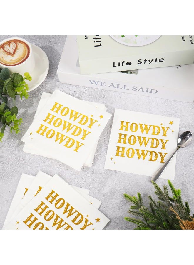 JarThenaAMCS 50Pcs Howdy Cocktail Napkins Gold Foil Cowboy Disposable Napkin Western Paper Beverage Napkin for Last Rodeo Bachelorette Birthday Party - Image 4