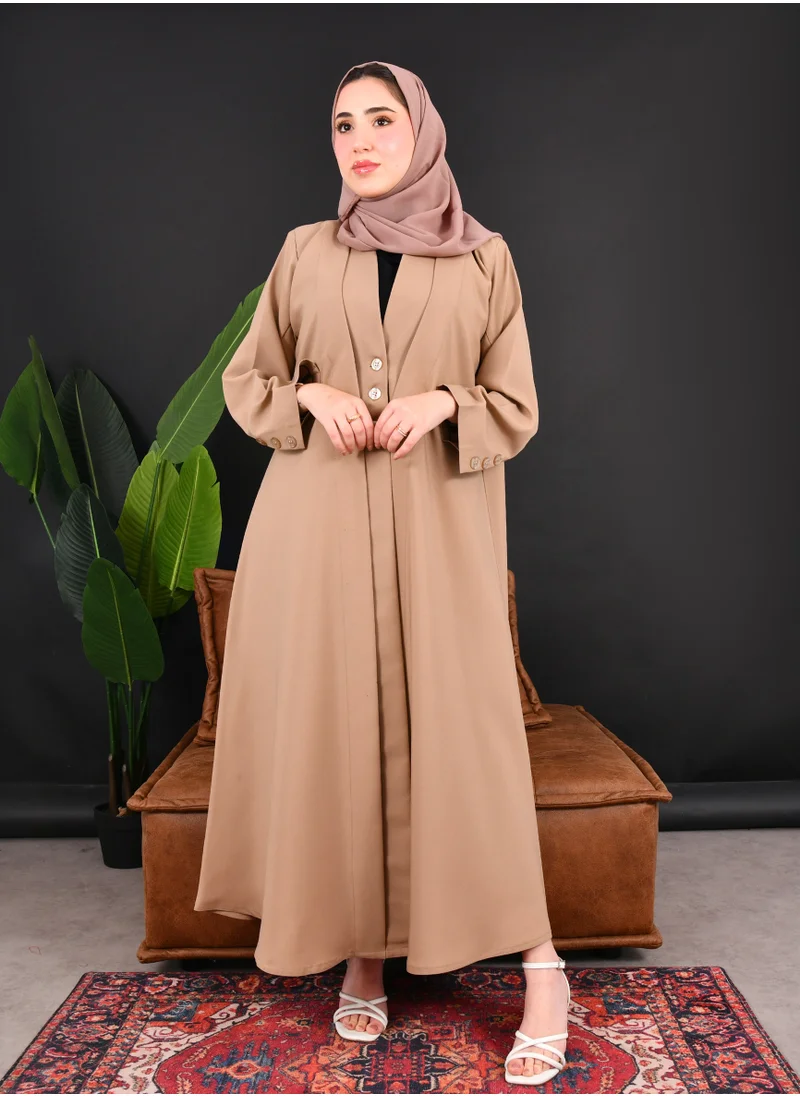 HAWRAA ABAYA Brown abaya with blazer design, closed shoulder straps, buttons and pockets