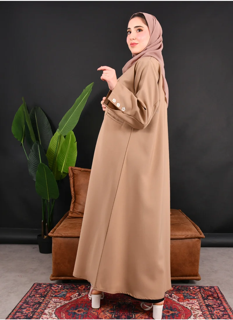 HAWRAA ABAYA Brown abaya with blazer design, closed shoulder straps, buttons and pockets