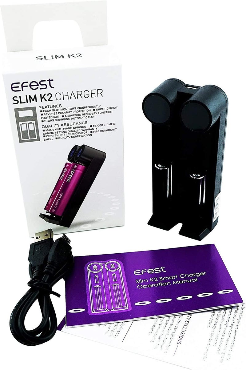 Efest 2 × Slim K2 – شاحن متعدد (البطاريات غير متضمنة) لـ 18650 10440 14500 16340 17340 18350 18490 18500 26500 26650 2070000000000 21700 0 - Image 1