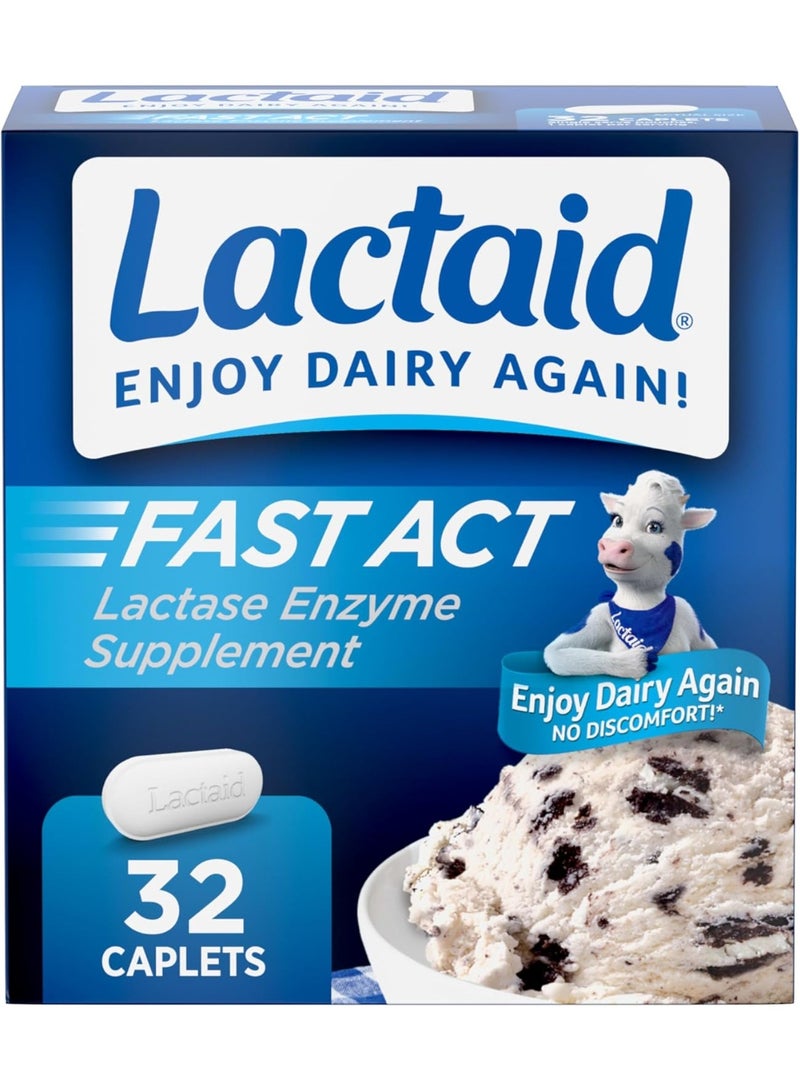 Lactaid Fast Act Lactose Intolerance Relief Caplets with Lactase Enzyme to Prevent Gas, Bloating & Diarrhea Due to Lactose Sensitivity, Ideal for Travel & On-The-Go, 32 Packs of 1-Count