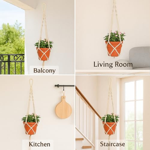 ecofynd Macrame Plant Hanger [Without Pot] | Rope Flower Pot Holder for Indoor Outdoor Balcony Garden Wall | Home Decor Basket Hanger (3 Pack, M1) - Image 4