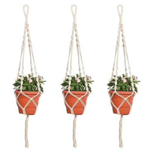ecofynd Macrame Plant Hanger [Without Pot] | Rope Flower Pot Holder for Indoor Outdoor Balcony Garden Wall | Home Decor Basket Hanger (3 Pack, M1) - Image 1