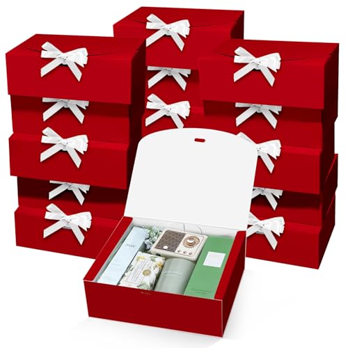 PEKGRIL 15 PCs Gift Boxes with Lids, Red 10X8X4 Inch Gift Boxes, Bridesmaid Proposal Box with Ribbon, Kraft Paper Boxes for Wedding, Packaging, Present, Birthday, Christmas, Party - Image 1