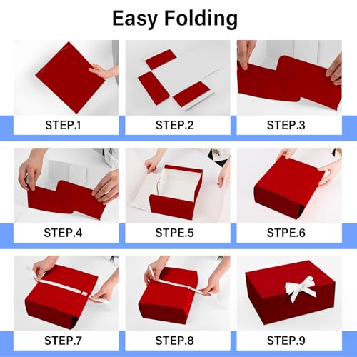 PEKGRIL 15 PCs Gift Boxes with Lids, Red 10X8X4 Inch Gift Boxes, Bridesmaid Proposal Box with Ribbon, Kraft Paper Boxes for Wedding, Packaging, Present, Birthday, Christmas, Party - Image 3