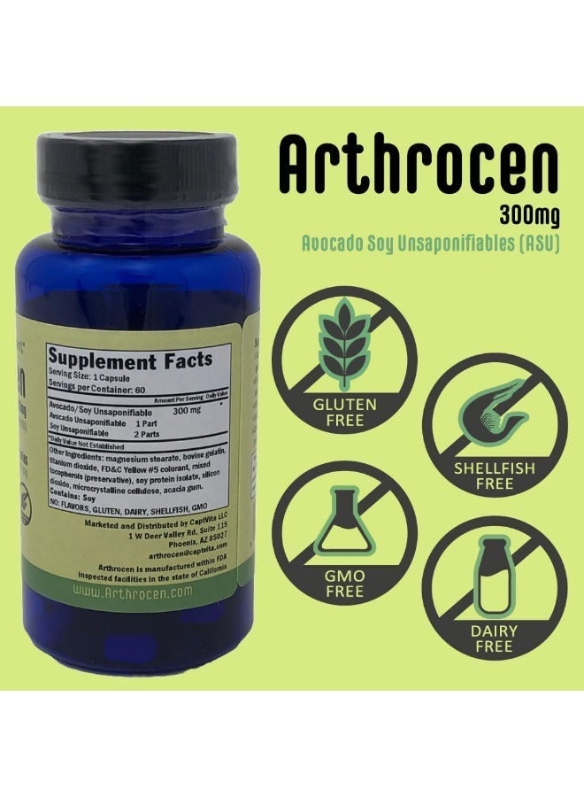 Arthrocen Joint Health Supplement, 300Mg Avocado Soy Unsaponifiable, Non-GMO, Dairy Free, Gluten Free & Shellfish Free, 60 Day Supply, One Capsule Per Day (2 Months) - Image 5