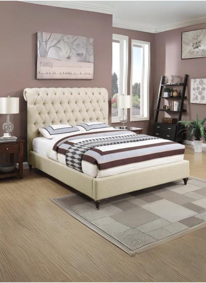 Bed and Mattress Zone Whisper Tufted Upholstered Bed 200x180 King Size Beige Color 