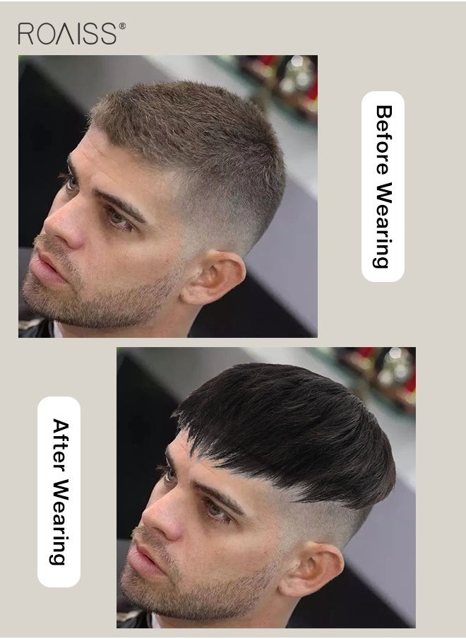 roaiss Men's Hair Toupee with Airplane Style, Natural Black Hair Pieces Short Wig Real Human Hair Topper Clip for Male for Covering White or Loss Hair, Hair Extensions Daily Wear (18x16cm)  - Image 5
