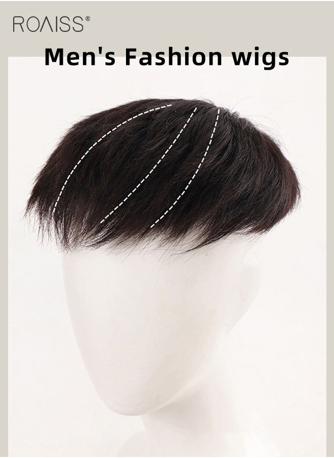 roaiss Men's Hair Toupee with Airplane Style, Natural Black Hair Pieces Short Wig Real Human Hair Topper Clip for Male for Covering White or Loss Hair, Hair Extensions Daily Wear (18x16cm)  - Image 2