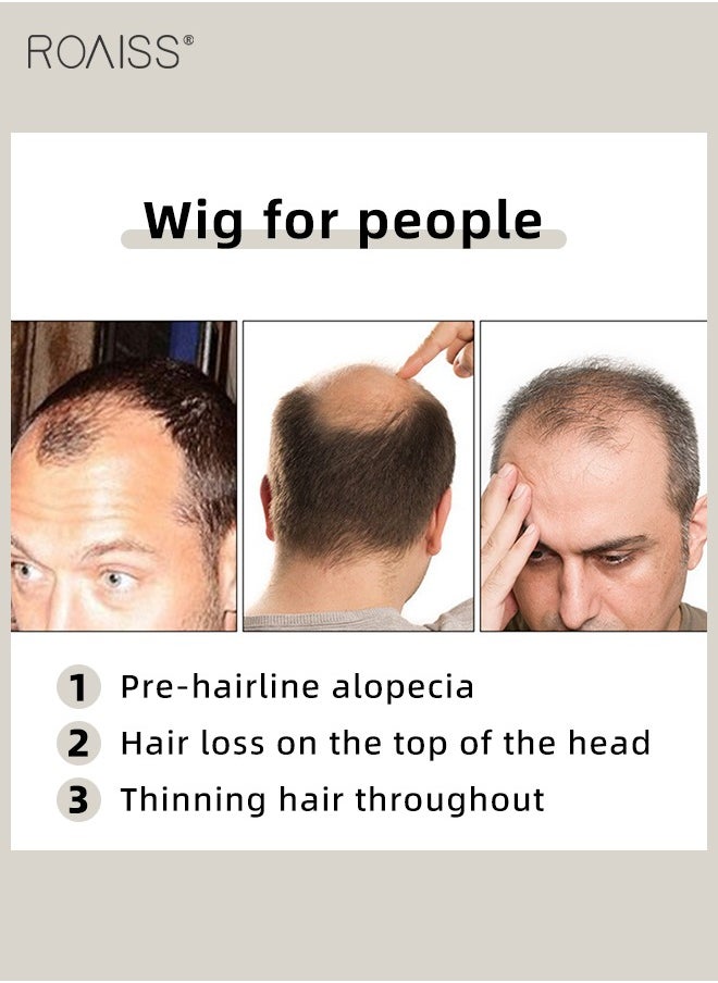 roaiss Men's Hair Toupee with Airplane Style, Natural Black Hair Pieces Short Wig Real Human Hair Topper Clip for Male for Covering White or Loss Hair, Hair Extensions Daily Wear (18x16cm)  - Image 3