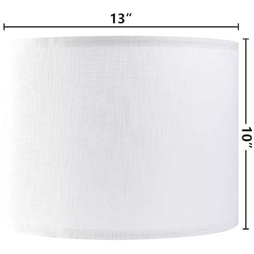 GO&SO White Textured Drum lampshade Medium Lamp Shade 13" Top x 13" Bottom x 10" High (Spider) Modern Linen Lamp Shades for Table Lamp Bedside Lamp Natural Linen Replacement Assembly is Required - Image 2