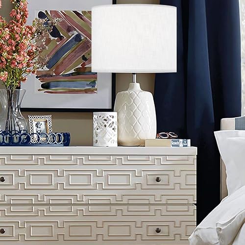 GO&SO White Textured Drum lampshade Medium Lamp Shade 13" Top x 13" Bottom x 10" High (Spider) Modern Linen Lamp Shades for Table Lamp Bedside Lamp Natural Linen Replacement Assembly is Required - Image 5