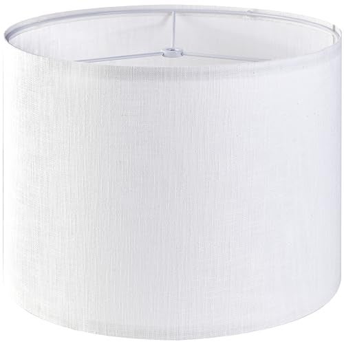 GO&SO White Textured Drum lampshade Medium Lamp Shade 13" Top x 13" Bottom x 10" High (Spider) Modern Linen Lamp Shades for Table Lamp Bedside Lamp Natural Linen Replacement Assembly is Required - Image 1