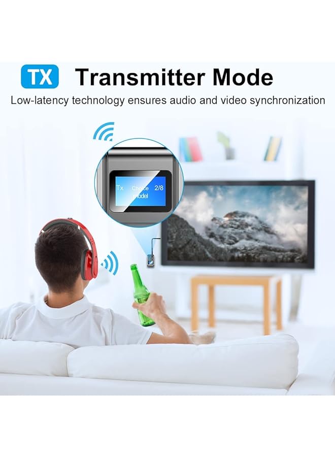 SYOSI Bluetooth Transmitter And Receiver, Bluetooth 5.0 Audio Adapter, 2-In-1 Wireless Bluetooth Adapter For Car/Tv/Pc/Home Audio System, 3.5Mm Wireless Audio Receiver Adapter With Display Screen - Image 4