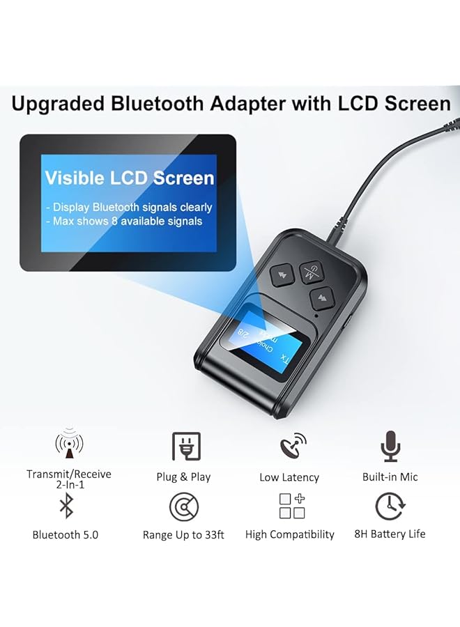 SYOSI Bluetooth Transmitter And Receiver, Bluetooth 5.0 Audio Adapter, 2-In-1 Wireless Bluetooth Adapter For Car/Tv/Pc/Home Audio System, 3.5Mm Wireless Audio Receiver Adapter With Display Screen - Image 2