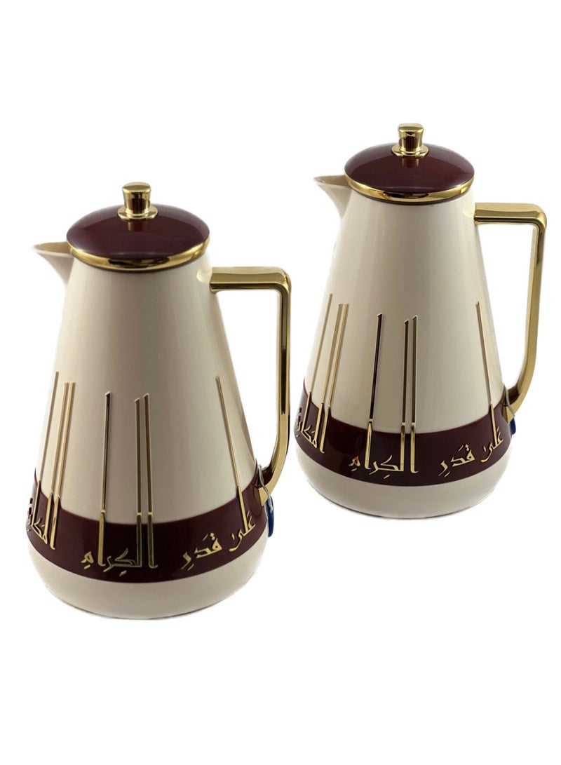 Homemaker 2-Piece Tea & Coffee Flask - 1 Liter & 1 Liter Capacity - Glass Inner - ABS Body - White & Burgundy & Gold - Image 2
