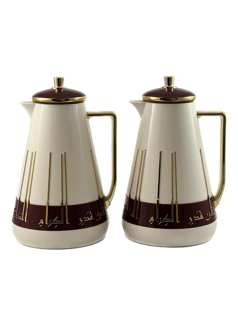 Homemaker 2-Piece Tea & Coffee Flask - 1 Liter & 1 Liter Capacity - Glass Inner - ABS Body - White & Burgundy & Gold - Image 3