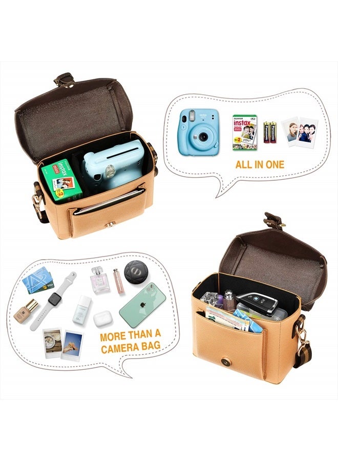 FINPAC Protective Case Leather Crossbody Handbag for Fujifilm Instax Mini 12/11/9/8+/8/90/70/40/26+/25/7s/Mini LiPlay/Square SQ1/SQ6/SQ40 Polaroid PIC-300 Instant Camera with Film Pack Pocket, Brown  - Image 4