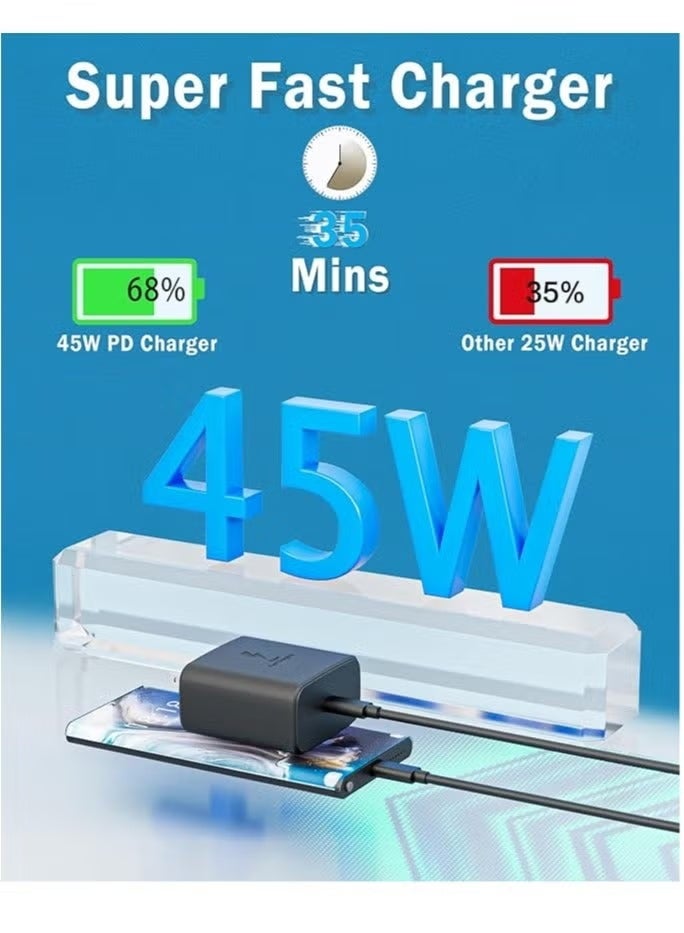 جوي فوكس شاحن تايب سي 45 واط فائق السرعة مع كابل USB-C بطول 1 متر – متوافق مع سامسونج جالكسي S24/S23/S22 وجميع أجهزة Type-C - Image 2
