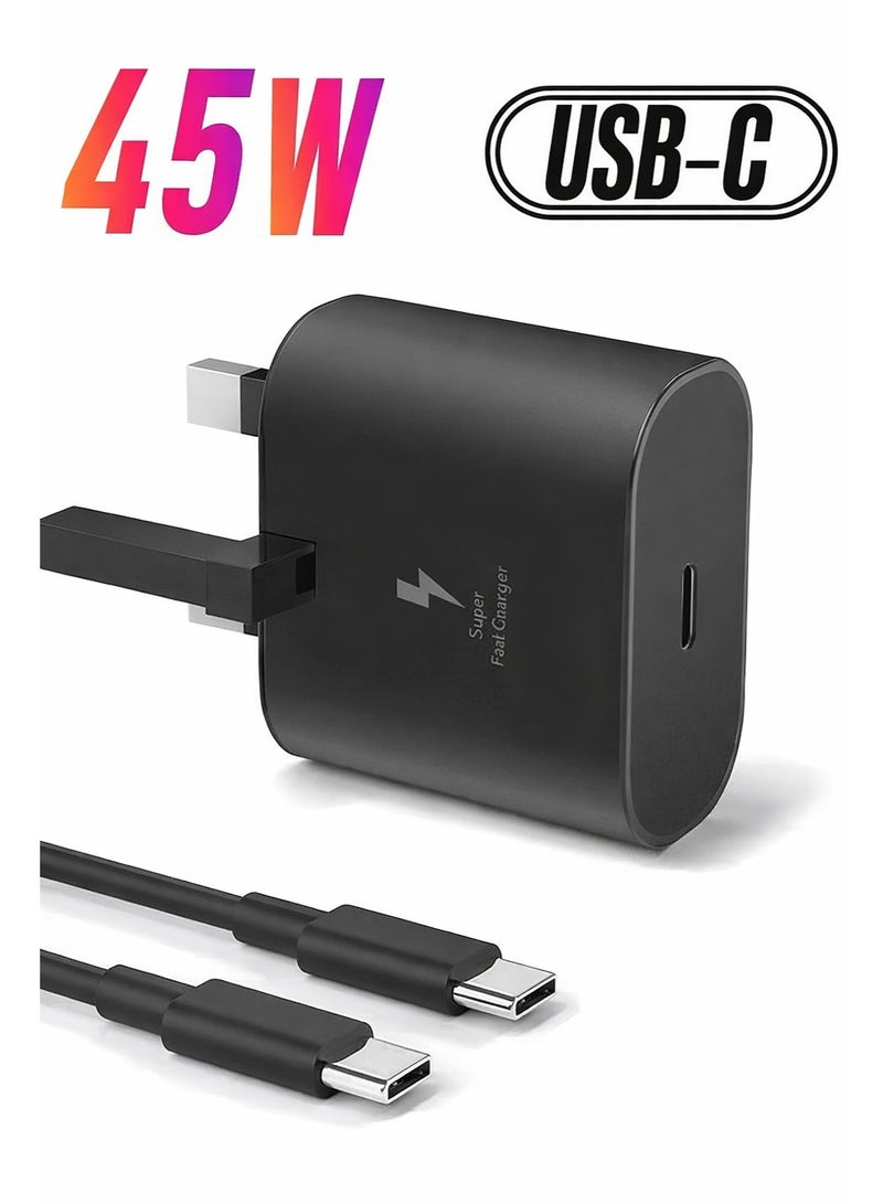 جوي فوكس شاحن تايب سي 45 واط فائق السرعة مع كابل USB-C بطول 1 متر – متوافق مع سامسونج جالكسي S24/S23/S22 وجميع أجهزة Type-C - Image 1