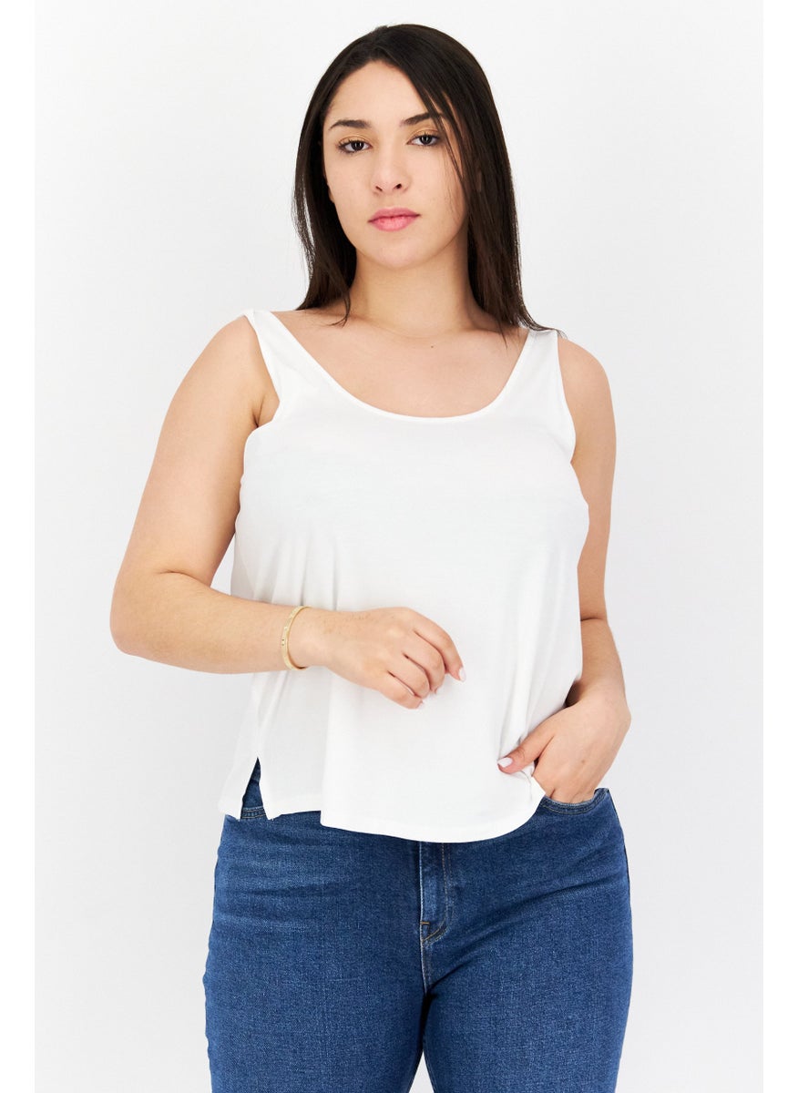 Gentle Fawn - Women U-Neck Sleeveless Solid Crop Tank Top, White - Image 1