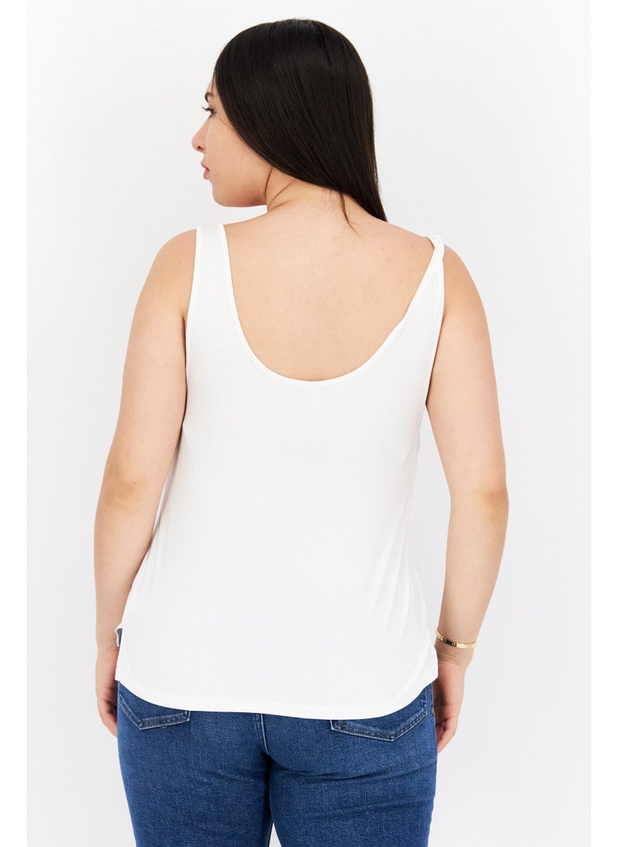 Gentle Fawn - Women U-Neck Sleeveless Solid Crop Tank Top, White - Image 1