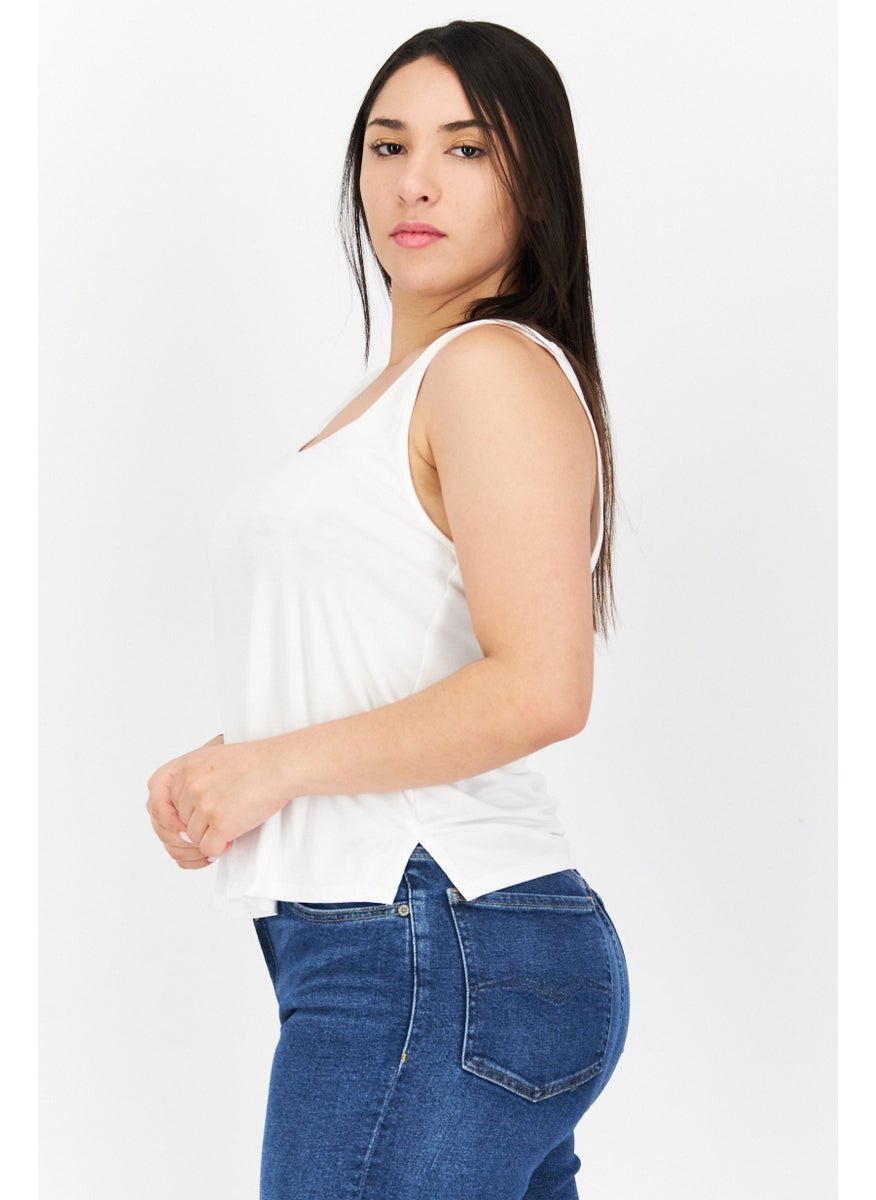 Gentle Fawn - Women U-Neck Sleeveless Solid Crop Tank Top, White - Image 1