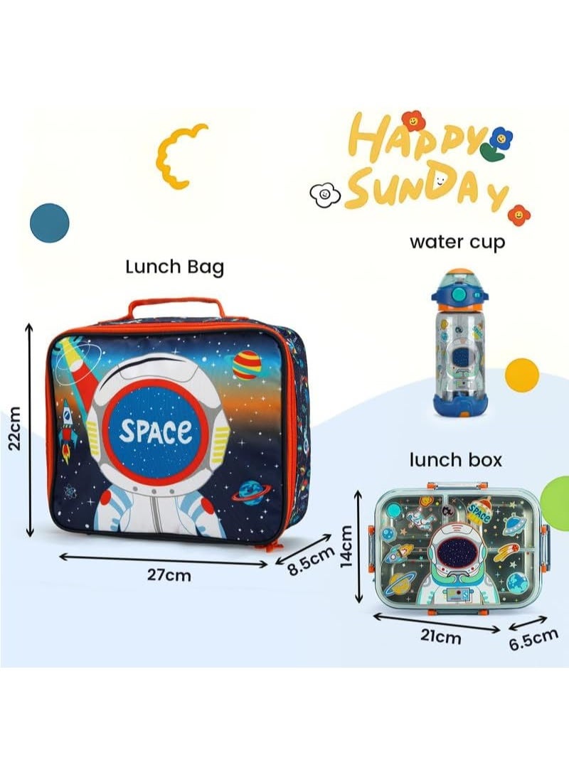 Lucky Kids 3-in-1 Lunch Box Set for Kids 3-Compartment Stainless Steel Bento Box with Insulated Bag & Water Bottle Leakproof, BPA-Free - Image 3