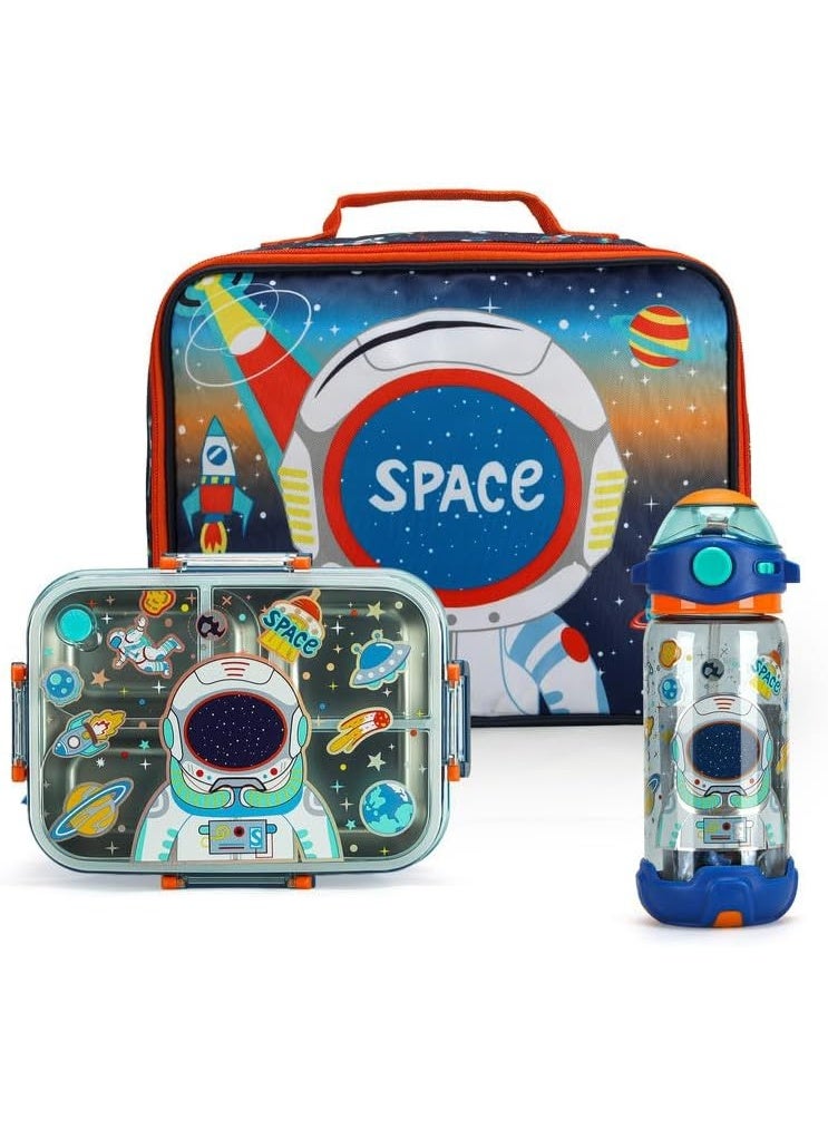 Lucky Kids 3-in-1 Lunch Box Set for Kids 3-Compartment Stainless Steel Bento Box with Insulated Bag & Water Bottle Leakproof, BPA-Free - Image 1