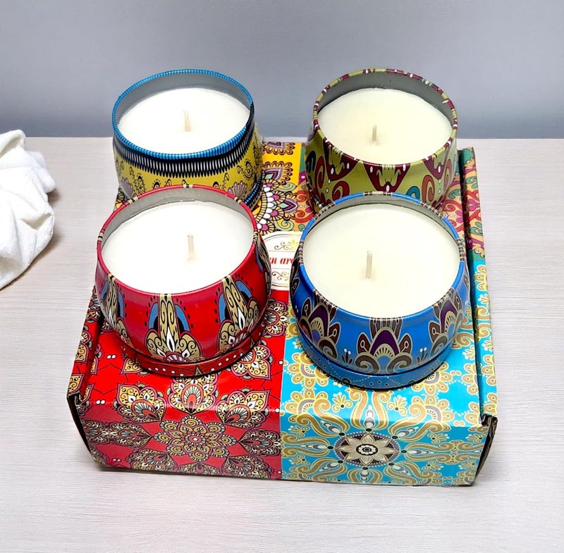 Maefele Decorative Scented Candles in Designer Tins, Set of 4, Gift Set (Sacred Geometry) - Image 1