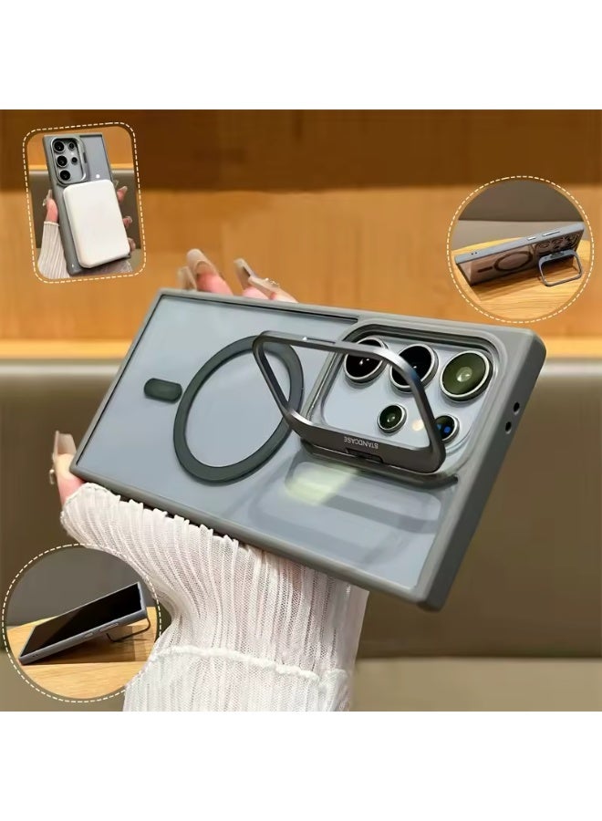 Raxoom Protective Case For Samsung S25 Ultra With Magnetic Lens Protection Rings Clear Magsafe Wireless Charger Hard Back Cover(Black)  - Image 2