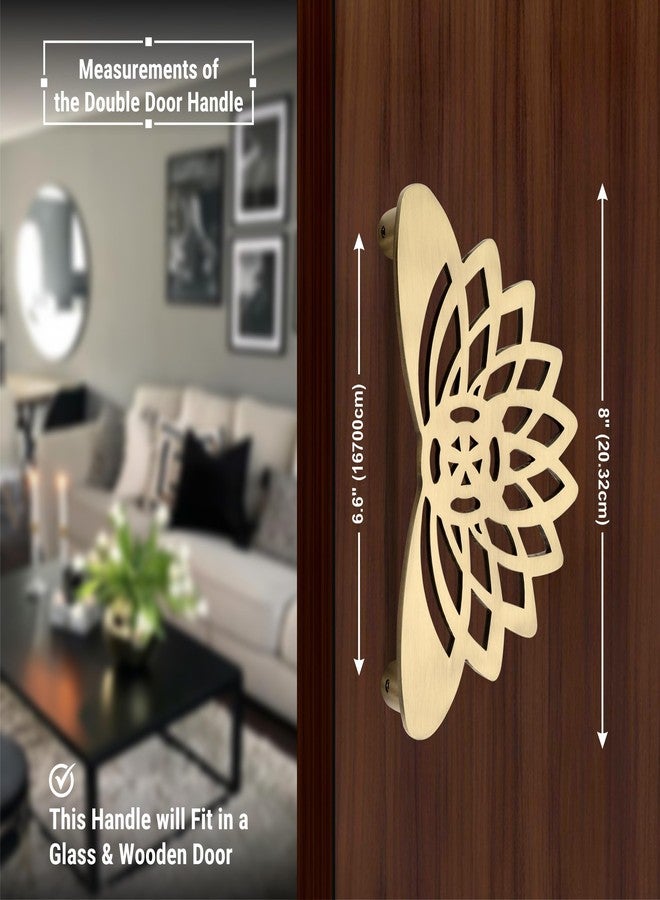 DEVDECOR, Lotus Design Door Pull Handles - Half-Cut Floral Pattern for Double Doors - Antique Finish Decorative Handles for Main & Interior Doors - Image 2