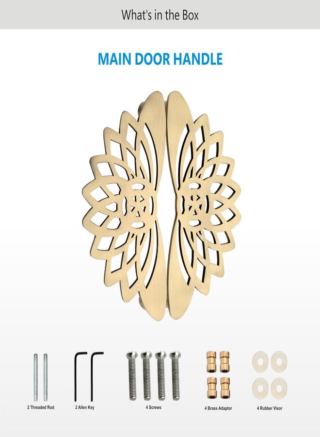 DEVDECOR, Lotus Design Door Pull Handles - Half-Cut Floral Pattern for Double Doors - Antique Finish Decorative Handles for Main & Interior Doors - Image 3