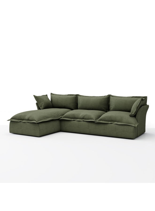 ariika Haven L-Shape Sofa 295 x 172 H:80 cm - Left Chaise Lounge- Sage, 100% Polyester Linen Texture Soft Feel, Latex & down alternative filling.