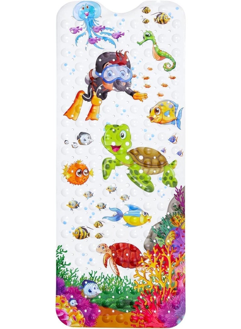 Baby Bath Mat for Kids, Non Slip Bath Tub Shower Mat, Anti Slip With Drain Holes and Suction Cups, No smell, Cartoon Design, Machine Washable, Turtle, 40 X16 Inch  - Image 1