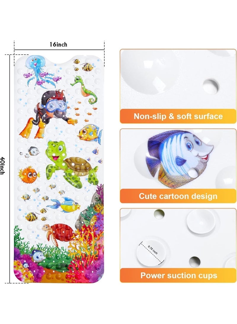 Baby Bath Mat for Kids, Non Slip Bath Tub Shower Mat, Anti Slip With Drain Holes and Suction Cups, No smell, Cartoon Design, Machine Washable, Turtle, 40 X16 Inch  - Image 2