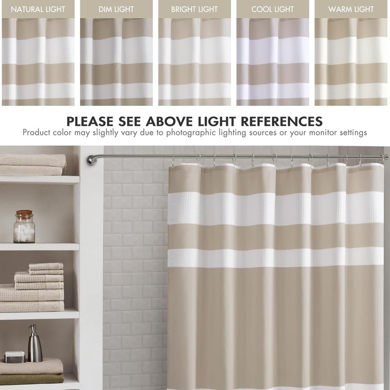 madison park Shower Curtain Spa Waffle Weave Long Shower Curtain for Bathroom 3M Scotchgard Moisture Management, Spa Quality Modern Bathroom Shower Curtains, Long 182 x 188 Taupe - Image 4