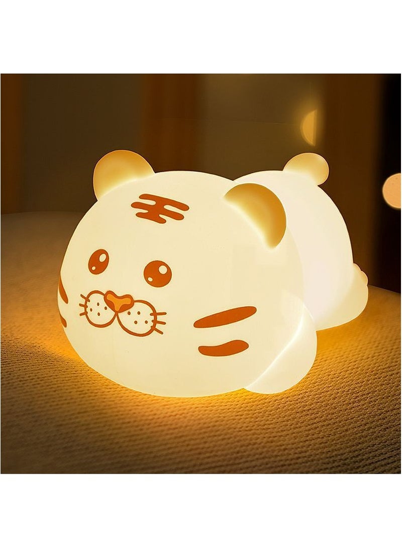 2 Adjustable Light Color Tiger Night Lights Silicone Children's Night Lights Support Infinite Dimming Bedroom Bedside Baby Night Lights