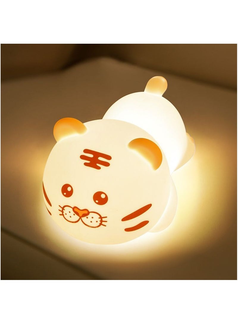 2 Adjustable Light Color Tiger Night Lights Silicone Children's Night Lights Support Infinite Dimming Bedroom Bedside Baby Night Lights