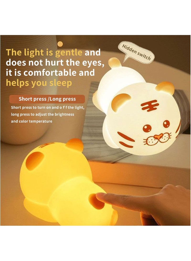 2 Adjustable Light Color Tiger Night Lights Silicone Children's Night Lights Support Infinite Dimming Bedroom Bedside Baby Night Lights
