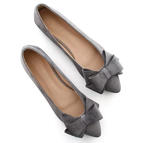 Stunner Womens Bowknot Flower Ballet Flats Pointed Toe Soft Dress Shoes Grey 44105 - Image 1