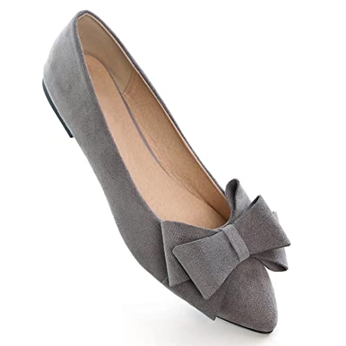Stunner Womens Bowknot Flower Ballet Flats Pointed Toe Soft Dress Shoes Grey 44105 - Image 3