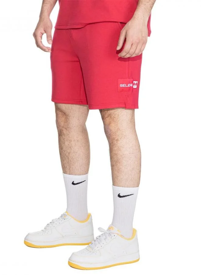 Selene Red Men Logo Badge Detail Cotton Shorts for Men | Best Price UAE
