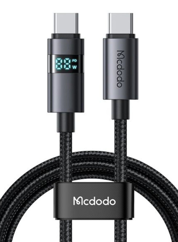 Mcdodo Horizontal LED Display USB-C to USB-C Cable 100W 1.2m – Fast Charging PD Data Sync Cable for Android Phones, Samsung Galaxy, Tablets, Laptops – Black - Image 1