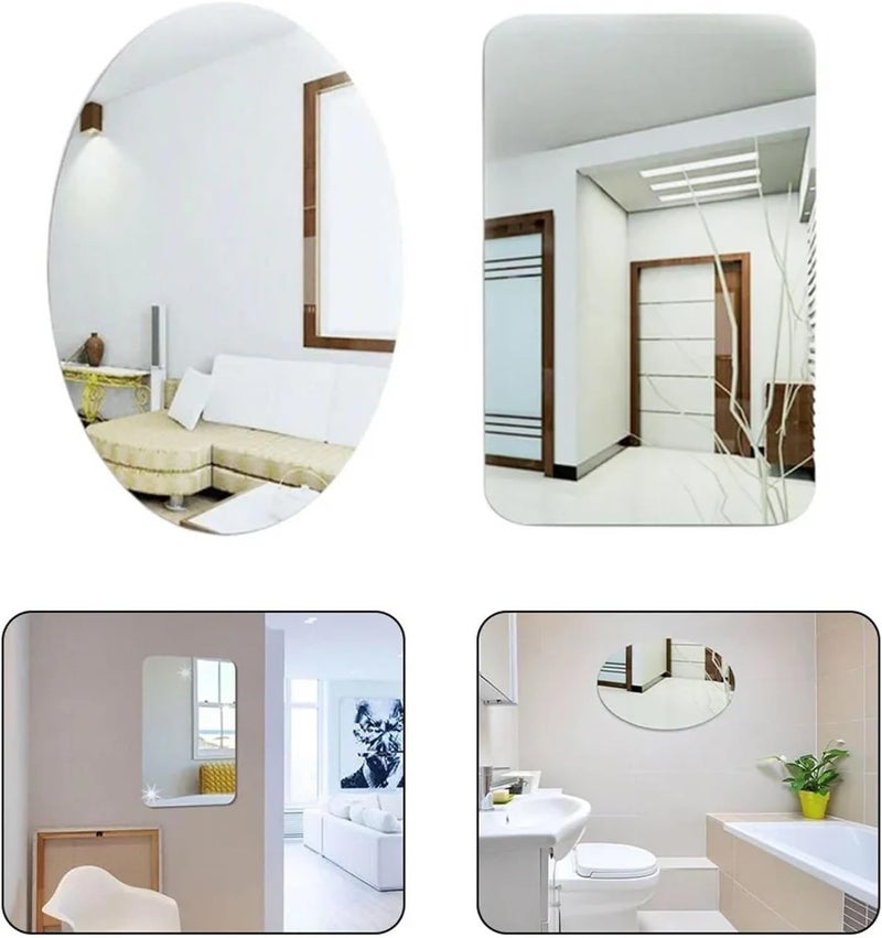 Self Adhesive Mirror 4pcs 3D Mirror Stickers Flexible Self-Adhesive DIY Art Mirrors Wall Sticker Decoration for Wardrobe Bathroom Home 27 * 17cm(Size 1) - Image 3