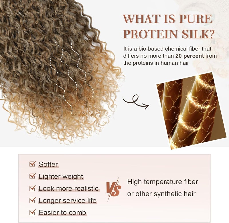 Flufymooz Clip in Hair Extensions, 4PC 100％ Pure Protein Silk Hair Extensions Long Soft Natural Hairpiece 20 Inch Curly Hair Extension for Women (Medium Golden Brown to Blonde) - Image 3