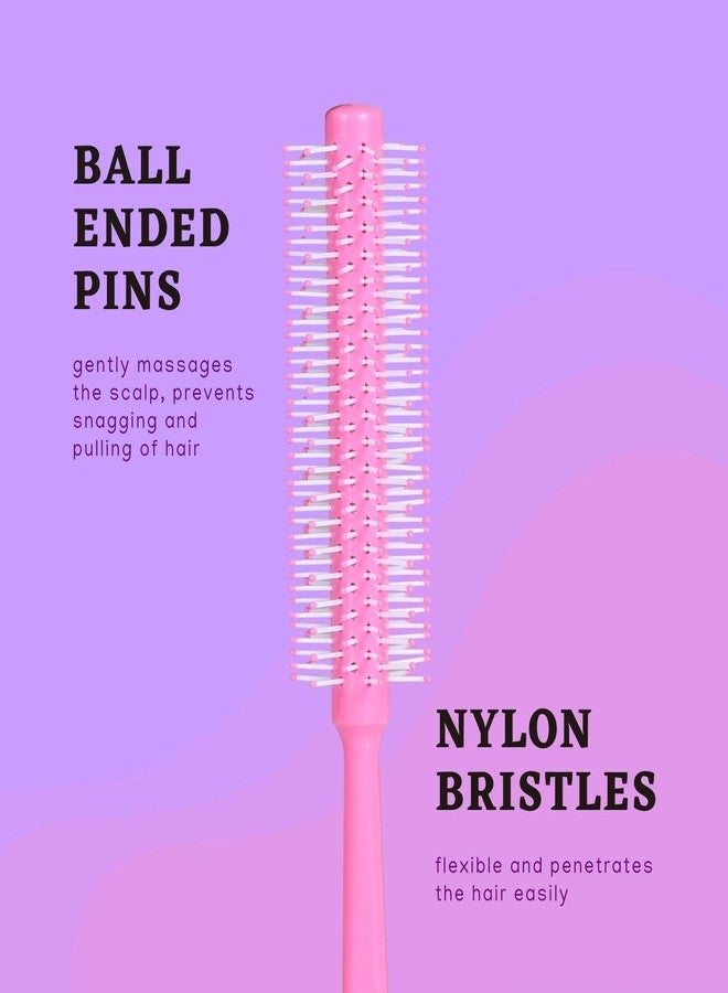 Scarlet Line Professional Round Hair Styling Brush for Blow Drying with Soft Ball Tip Nylon Bristle, Anti Slip Handle for Short Thin Curly Hair, Pink - Image 2
