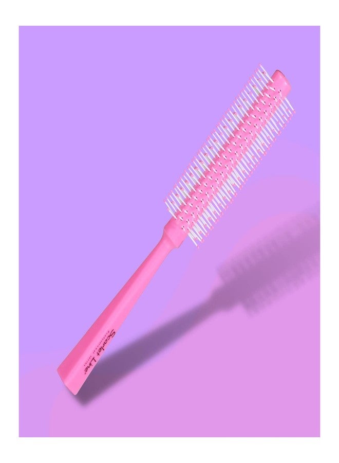 Scarlet Line Professional Round Hair Styling Brush for Blow Drying with Soft Ball Tip Nylon Bristle, Anti Slip Handle for Short Thin Curly Hair, Pink - Image 1