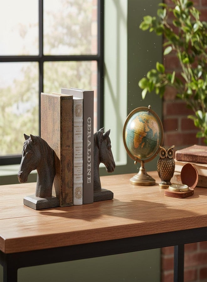 Braxio Horse Bookends Vintage Decor - Set of 2 Antique Rust Finished Horse Head Book Ends for Shelves Desk Office Decor Gifts 5.3 x 3.7 x 7 Inches - Image 2